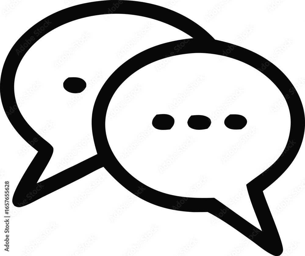 Poster simple outline icon of two overlapping speech bubbles representing conversation and communication
