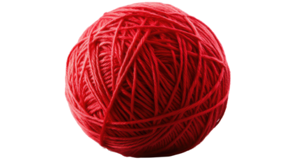 Red ball of knitting threads isolated on clean white background yarn and craft concept