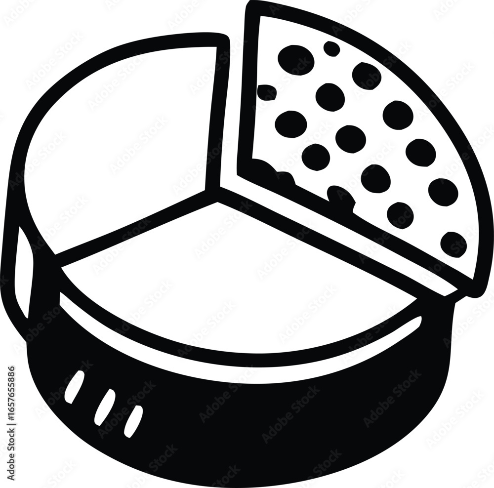 Poster simple hand drawn black and white pie chart showing three segments with one segment dotted