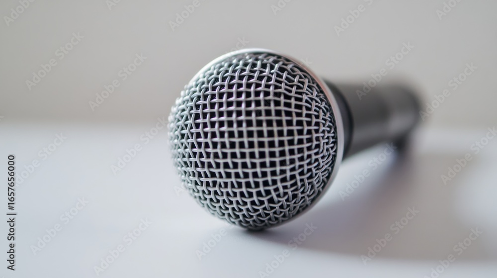 Poster microphone on plain background in calm studio setting