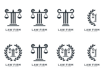 law firm logo collection simple and elegant, justice logo set , black and white background	
