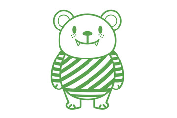 Smiling green outline bear with a striped shirt is standing cheerfully here