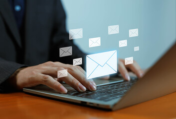 
Email on virtual screen, new email notification concept for business email communication, internet...