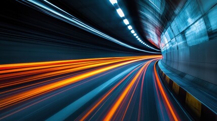 Dynamic light trails in urban tunnel at night