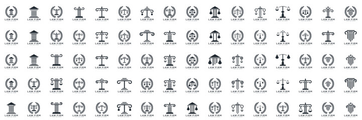 law firm logo collection simple and elegant, justice logo set , black and white background	