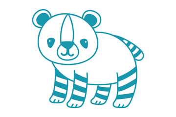 Striped blue bear stands sweetly against the stark white backdrop in simple style