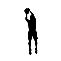 Silhouette of a basketball player performing a jump shot on a white background. Perfect for sports, fitness, and athletic-themed designs