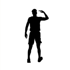 Black silhouette of a basketball player making a celebratory or victory gesture, isolated on a white background. Ideal for sports, competition, and achievement-themed designs.