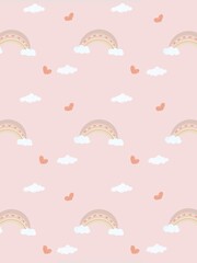 vector seamless pattern with rainbow and clouds for textile, gift wrap, wallpapper, baby decoration rooms, blanket, towel