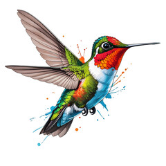Fototapeta premium hummingbird on a branch Hummingbird and bird of paradise on white background with flower