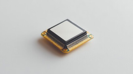 Close-up of a computer chip on a clean table in a studio
