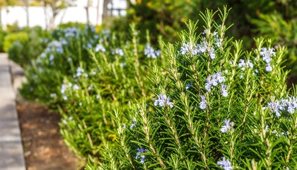 Fototapeta premium Close-up view of Rosemary plant blossoming in the garden during daytime