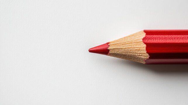 Close-up of sharpened red colored pencil on white surface