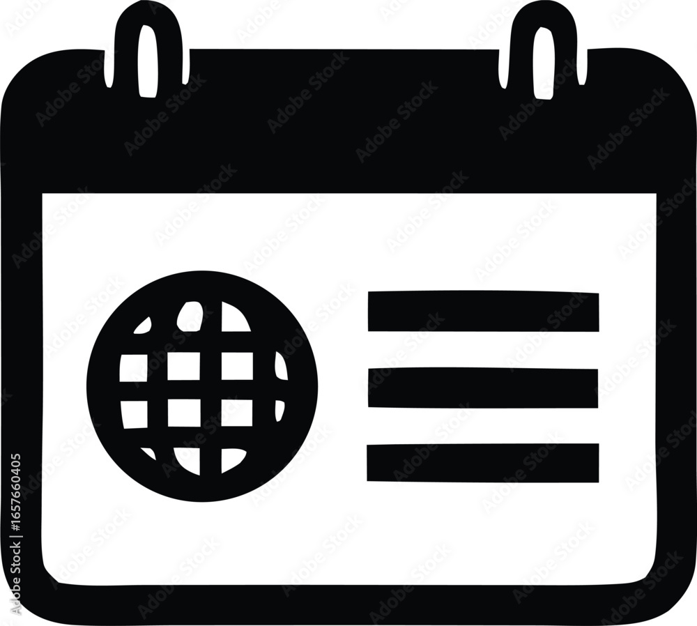 Poster Calendar icon with globe and text lines representing global events or international scheduling