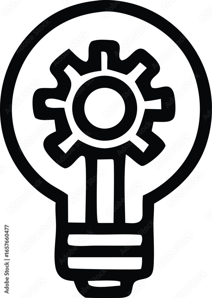 Poster conceptualization of a bright idea a light bulb illuminating a cogwheel symbolizing innovation and m