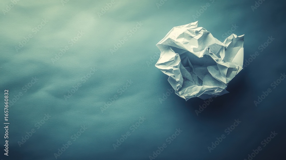 Poster Crumpled paper ball resting on table in contemplative setting