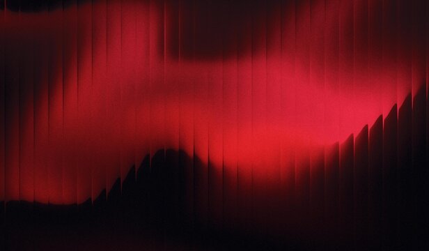 Abstract background of shiny dancing red gradient liquid with striped effect. Wavy striped glass refraction.