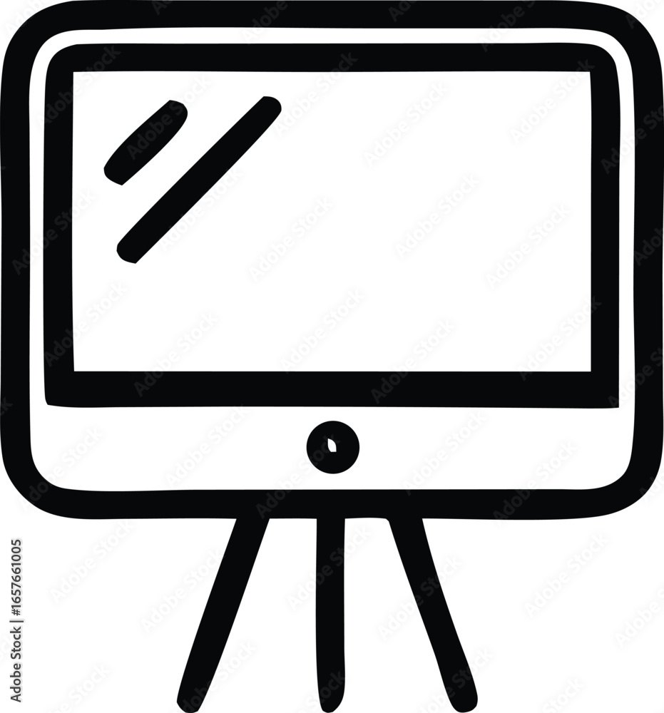 Poster simple hand drawn icon of a modern computer monitor displayed on a sturdy tripod stand