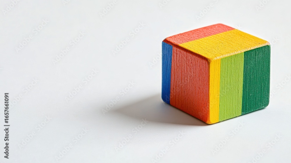 Poster multicolored wooden block on plain background in studio