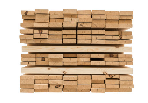 Stack of lumber wood pieces isolated on transparent background