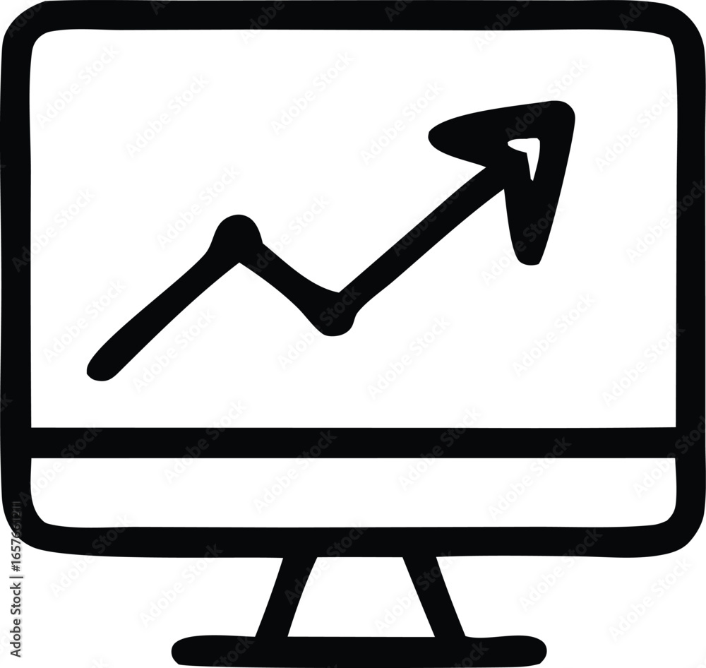 Poster hand drawn computer monitor displaying an upward trending graph indicating positive growth and progr