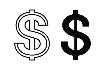 Dollar Currency Icons Set – Bold and Outline Style Finance Symbols Isolated on White
