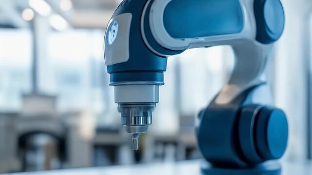A collaborative robot arm showcases precision manufacturing, highlighting advanced technology and automation solutions in a modern work environment.