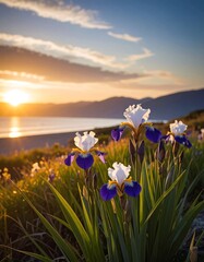 Sunset view of wildflowers