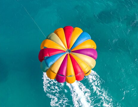 Colorful Parasailer Soaring Above the Turquoise Waters, A Tropical Adventure