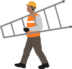 construction worker with ladder and helmet