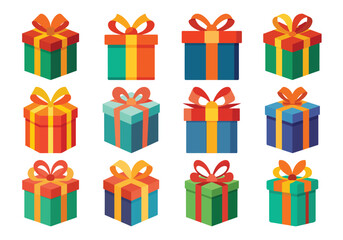 Colorful Gift Boxes Collection for Celebrations and Special Occasions Vector Illustration