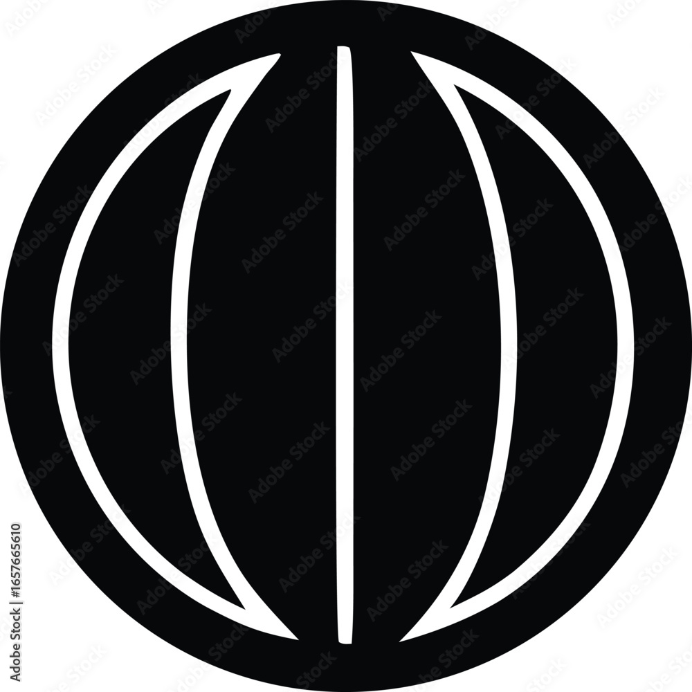 Poster abstract black and white geometric circle design with vertical and curved lines creating a striking 