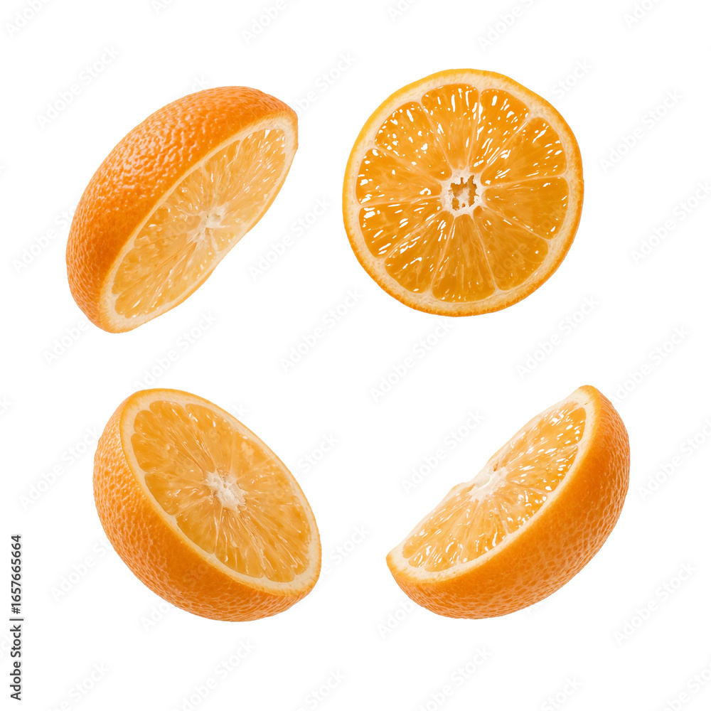 Poster floating citrus segments showcase refreshing juiciness against an isolated transparent setting