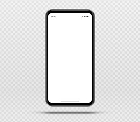 Realistic smartphone mockup. Mobile phone vector with isolated on white background. Device front view. 3D mobile phone with shadow. Realistic, high quality smart phone mockup for ui ux presentation.