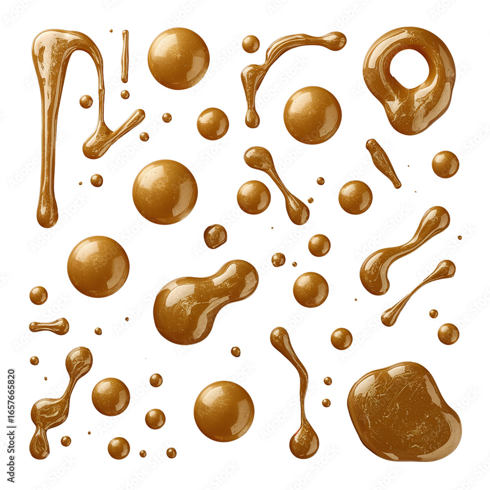 Poster glossy caramel swirls and spheres on a clean background offer visual texture and form
