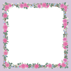 Lavender Rose Wreath Banner Soft Pastel Floral Frame with Delicate Hand-Painted Details with Blank Center 1X1