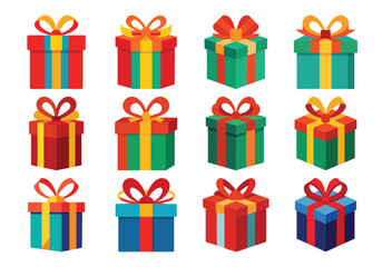 Collection of Colorful Gift Boxes with Ribbons for Christmas and Holiday Season