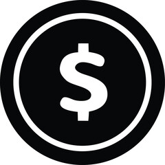 Simple black and white icon of a dollar coin symbolizing currency and financial transactions