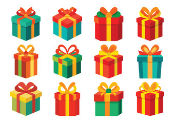 Collection of Colorful Gift Boxes with Ribbons for Celebrations and Holidays