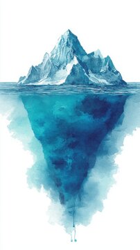 A watercolor illustration of an iceberg, showcasing its majestic peak above water and a hidden, expansive underwater structure.