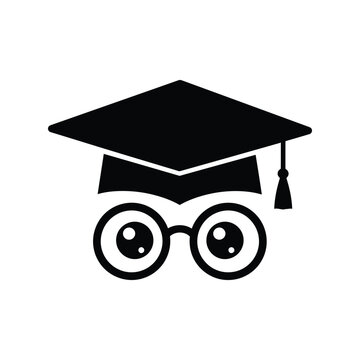 Cute graduation cap and glasses mascot smart student icon academic achievement symbol knowledge concept