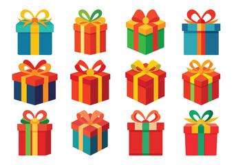 Collection of Brightly Colored Gift Boxes with Ribbons and Bows for Celebrations