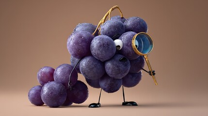 Grape character with magnifying glass a whimsical fruit detective illustration for healthy eating and nutrition concepts