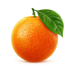 Fresh Orange with Green Leaf and Water Droplets Isolated on White Background Still Life Photography Vibrant Colors Healthy Eating Food Photography Studio Shot