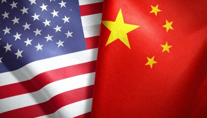 Fototapeta premium USA and China Flags A Symbol of International Relations and Global Politics