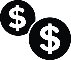 Two black circular icons featuring a white dollar sign representing financial concepts and currency