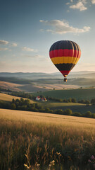Fototapeta premium Golden fields hot air balloon in German colors rural landscape