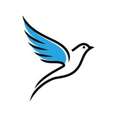 Minimalist dove bird flying blue wing vector illustration freedom peace symbol abstract line art