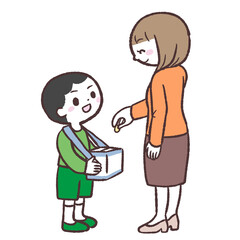 	募金する女性のイラスト