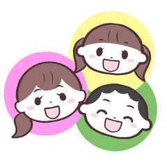 	笑顔の女性と子供達のイラスト